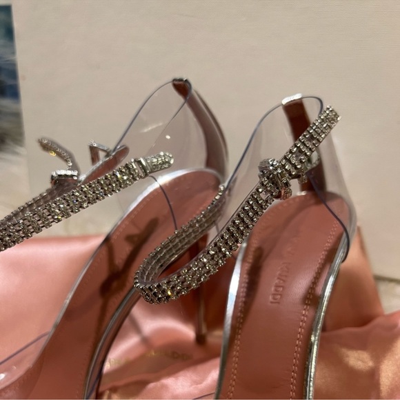 AMINA MUADDI ❤️‍🔥 Ursina Crystal Ankle Strap Glass Clear High Heels 38.5 NIB - Picture 7 of 12